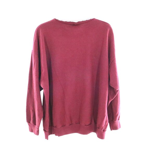 Basic Editions Cat Graphic Sweatshirt Womens L Burgundy Vintage 90s Grannycore - Picture 2 of 13